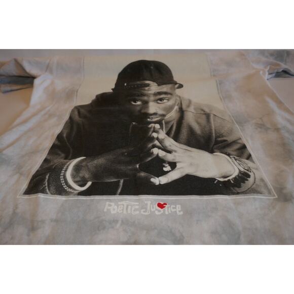 Tupac Tie Dye Gray and White Poetic Justice T-Shirt Sz Med - Picture 1 of 16